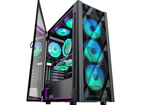 Musetex Atx Pc Case Mid Tower With Pcs Mm Argb Fans Polygonal Mesh