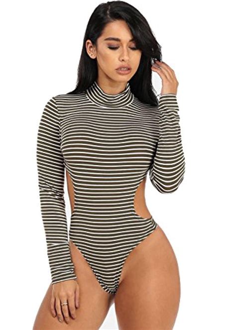 Green Striped Long Sleeve Bodysuit With Open Back K Brought To