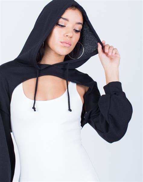 Cut It Out Cropped Hoodie Black Hooded Sweater Black Crop Top 2020ave