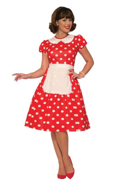 50s Housewife Red Polka Dot Dress Adult Womens Standard Size New Ebay