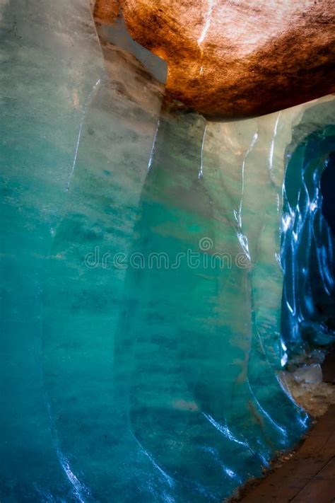 Blue Ice Inside A Cave Under Melting Rhone Glacier Stock Image Image