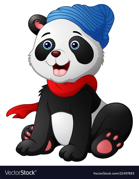 Cute Cartoon Panda Sitting Wearing A Red Scarf And