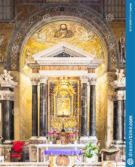 View Of Golden Altar Inside Catholic Church In Rome Editorial Stock