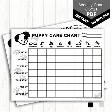 Weekly Puppy Care Chart Printable Dog Chore Chart For Kids Etsy