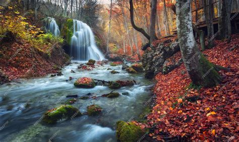 Premium Photo Beautiful Waterfall In Autumn Forest In Crimean