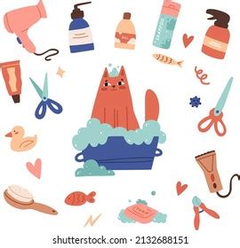 Happy Ginger Cat Sits Bath Soapy Stock Vector Royalty Free Shutterstock