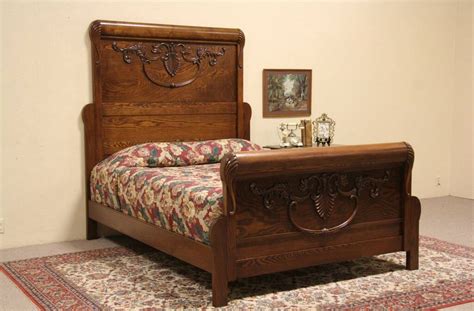 Carved Oak 1900 Antique Queen Size Bed Ebay