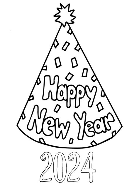 Happy New Year 2024 With Hat Coloring Page Download Print Or Color
