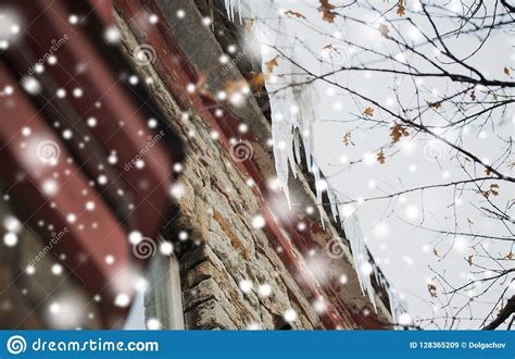 Icicles Hanging From Building Roof Stock Image Image Of Icicles