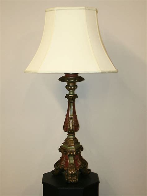 Vintage Painted Italian Table Lamp W Ornate Carving And All Original
