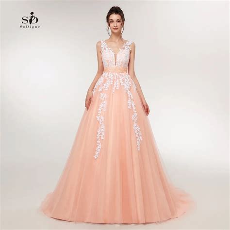 Wedding Dress 2018 Peach Lace Appliques Beaded V Neck Pictures Real