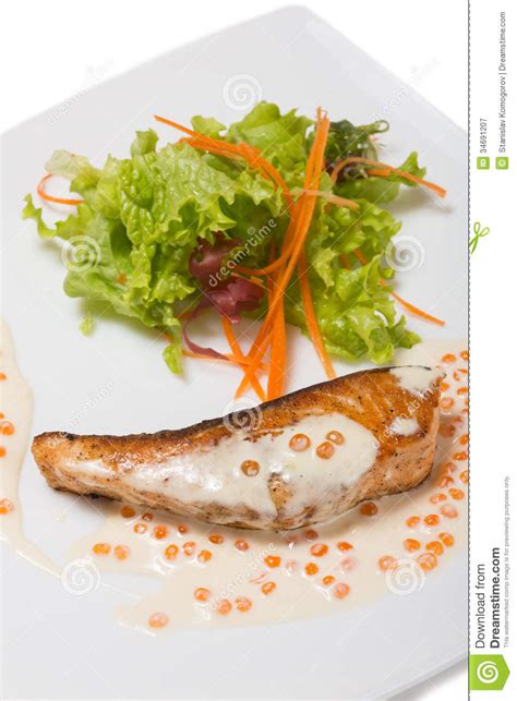 Grilled Salmon In A Creamy Caviar Sauce Stock Image Image Of Cooked