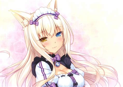 Free Download Bell Bicolored Eyes Blonde Hair Breasts Catgirl Cat Smile