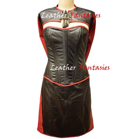 Leather Corset Dress With Armbinder Corset Kleid Leather Steel Boned