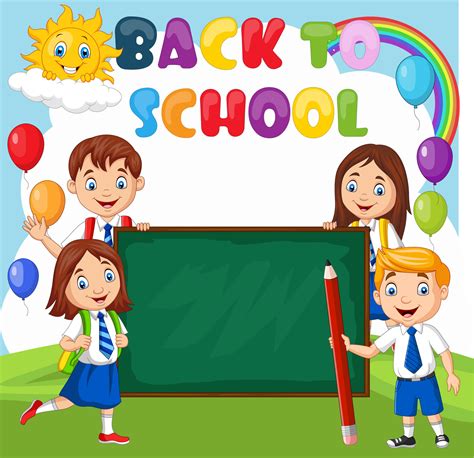 Back To School Cartoon School Children With Chalkboard 9339942 Vector