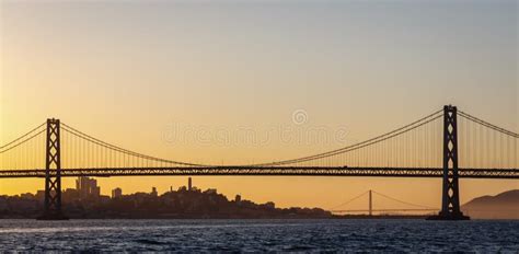 San Francisco Bay Bridge And Golden Gate Bridge At Sunset Stock Image