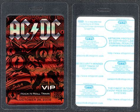 Ac Dc Otto Laminated Vip Backstage Pass From The Rock N Roll Train Final Dress Rehearsal
