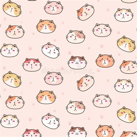 Cute Cats Vector Pattern Background Fun Doodle Stock Vector
