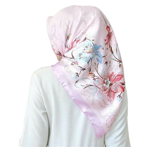 biziborong muslimah bawal satin printed hijab silk tudung scarf ra16