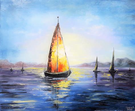 Sailboat Painting Original Art Oil Painting Nautical Canvas Etsy