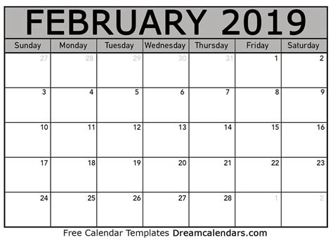 February 2019 Calendar Free Printable With Holidays And Observances