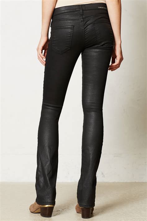 Lyst Current Elliott Coated Slim Bootcut Jeans In Black