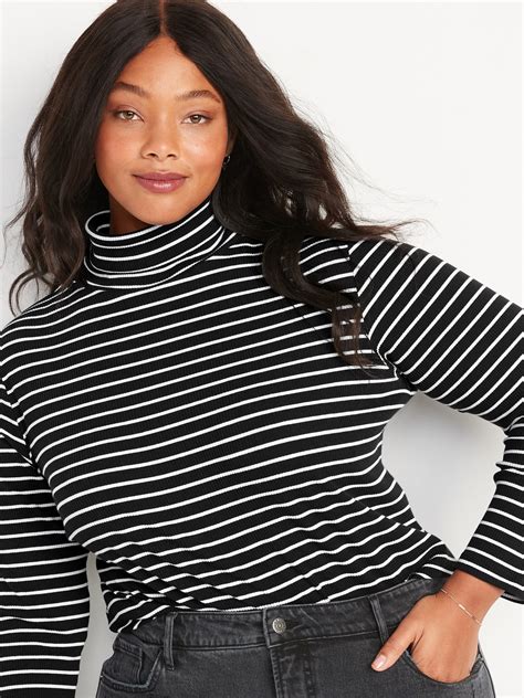 Striped Rib Knit Long Sleeve Turtleneck Top For Women Old Navy