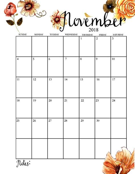 Editable November Calendar