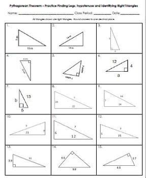 Some of the worksheets displayed are hypotenuse leg theorem work and activity, state if the two triangles are if they are, , trigonometry work t1 labelling triangles, work altitude to the hypotenuse 2, proving triangles congruent, pythagorean theorem 1, pythagoras theorem teachers notes. Pythagorean Theorem - Practice finding legs or hypotenuse & id right triangles (With images ...