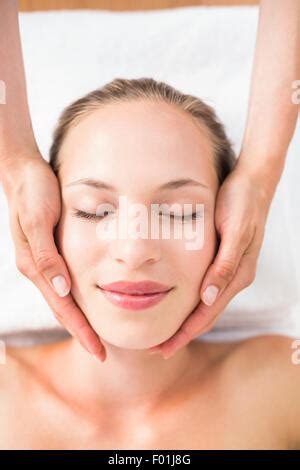 Pretty Blonde Receiving Head Massage Stock Photo Alamy