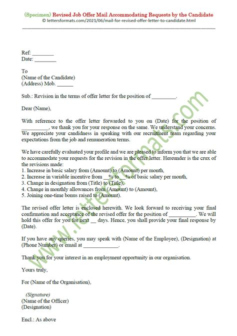 Revised Job Offer Mail Accommodating Demands By Candidate