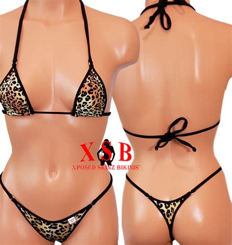 Xposed Skinz Bikinis X105 Leopard Centerseam Micro Bikini Thong Brow