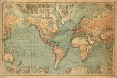 Chart Of The World On Mercators Projection 1882 Vintage Home Deco