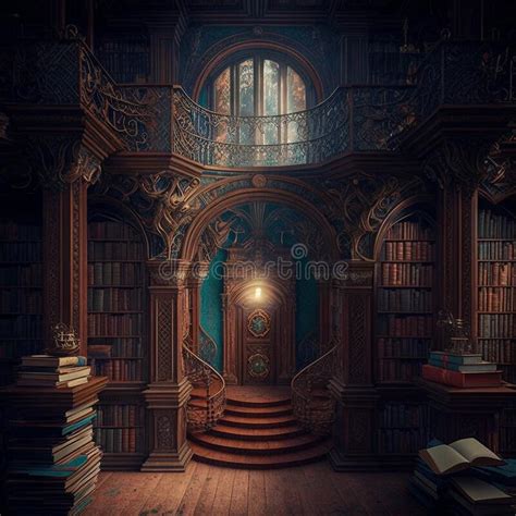 The Interior Of An Old Library With Two Levels Many Books On Cabinets
