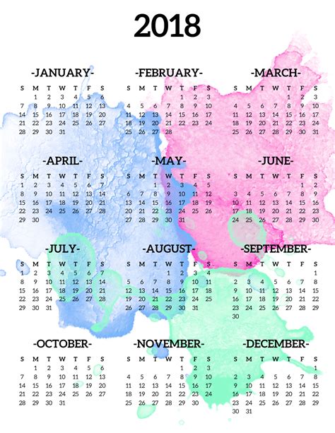Calendar 2018 Printable One Page Paper Trail Design