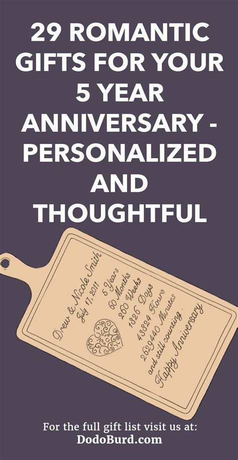 Fives years of life, love and laughter together is worthy of celebration, so be sure to surprise (or plan if you prefer!) a wonderful way to honour the milestone. 29 Romantic Gifts for Your 5 Year Anniversary ...