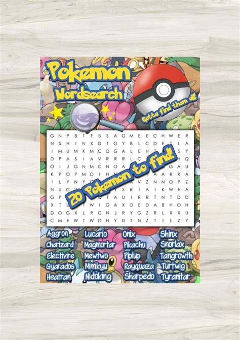 Pokemon Wordsearch Party Game Word Search Pocket Monsters Etsy Uk