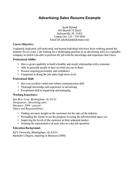 So what is an objective for a resume? Sales Advertising Resume Objective | Sample Resume ...