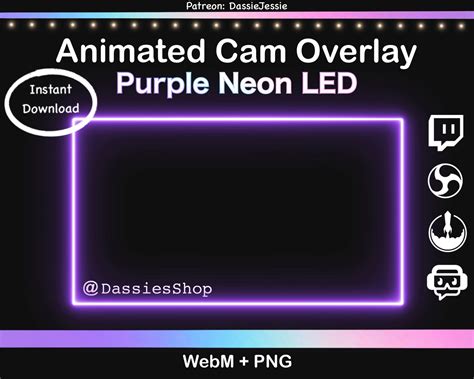 Twitch Neon Animated Camera Overlay Package Purple Led Etsy