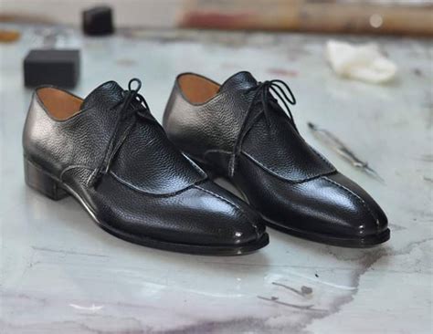Handmade Mens Split Toe Shoes Mens Black Lace Up Leather Shoes
