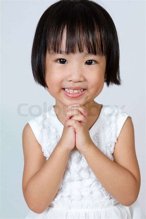 Asian Little Chinese Girl Praying Stock Image Colourbox