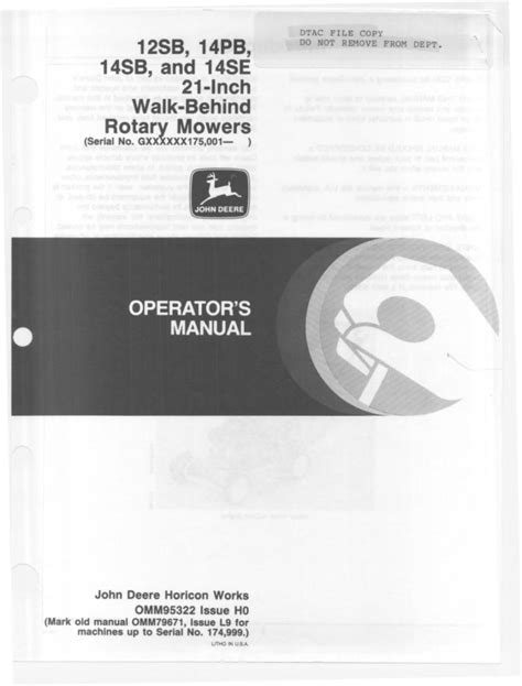 John Deere 14sb 21 Inch Walk Behind Rotary Mowers Operators Manual