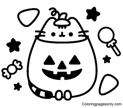 Halloween Pusheen Sheets Coloring Page Free Printable Coloring Pages