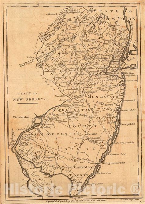 Historic Map 1799 State Of New Jersey Vintage Wall Art Vintage