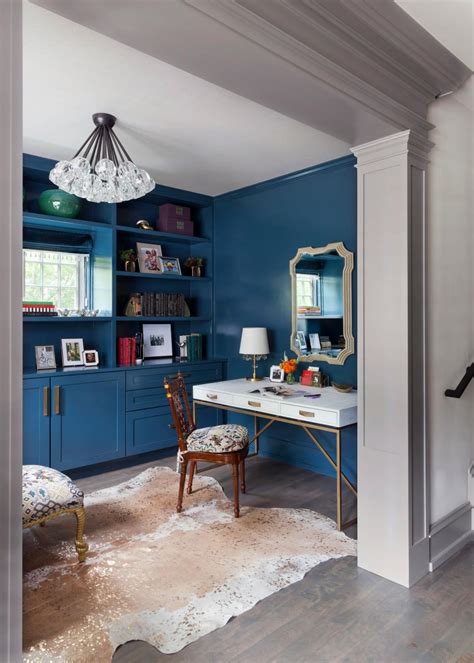 Blue Eclectic Home Office With White Desk Hgtv