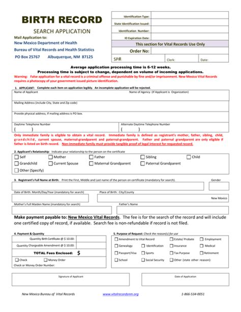 New Mexico Birth Record Search Application Download Printable Pdf