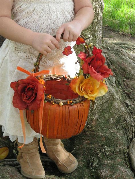Pumpkin Basket Rustic Flower Girl Basket Burnt Orange Roses Etsy