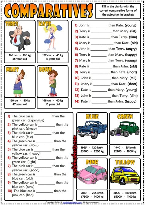 Comparatives Esl Printable Gap Fill Exercises Quiz For Kids Learn