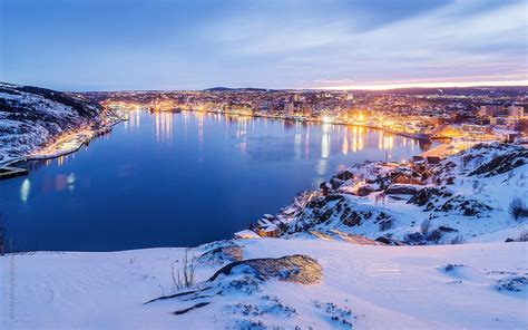 Winter Scene Of St John S Harbour At Blue Hour Winter Scenes Newfoundland Explore Canada