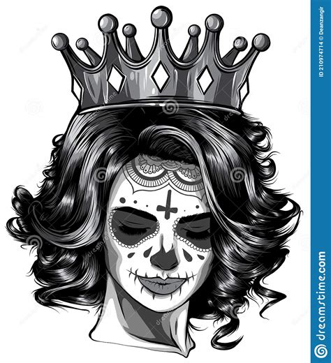 Monochromatic Skull Girl With A Crown Vector Illustration Design Stock Vector Illustration Of